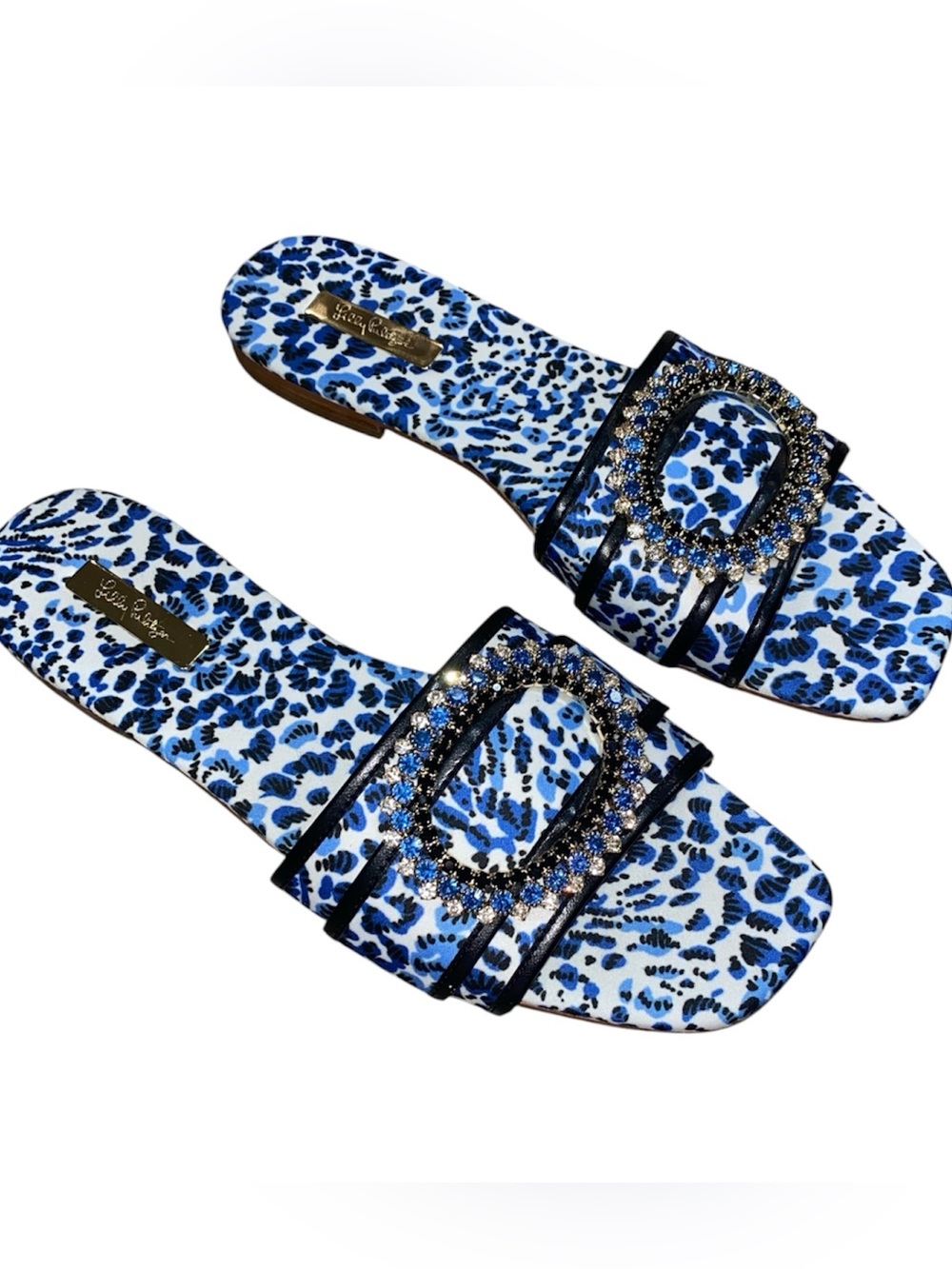 LILLY PULITZER Dayna Sandal a blue-and-white animal-print slide